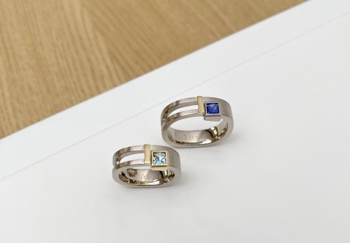 Trauringe mit Aquamarin und Saphir
